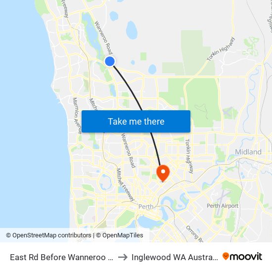 East Rd Before Wanneroo Rd to Inglewood WA Australia map