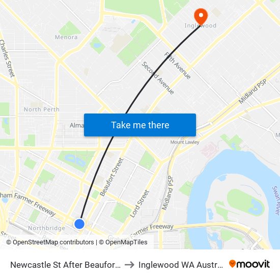 Newcastle St After Beaufort St to Inglewood WA Australia map