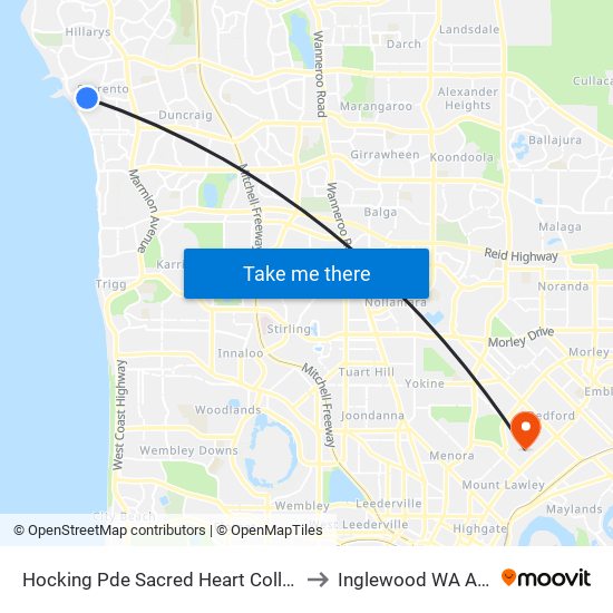 Hocking Pde Sacred Heart College Stand 3 to Inglewood WA Australia map