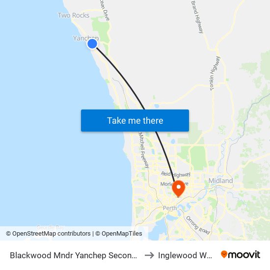 Blackwood Mndr Yanchep Secondary College Stand 1 to Inglewood WA Australia map
