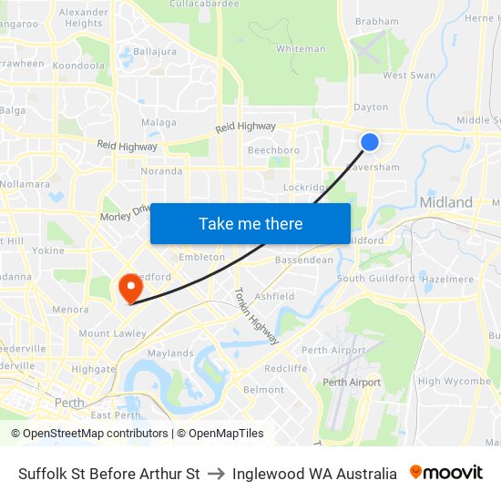 Suffolk St Before Arthur St to Inglewood WA Australia map