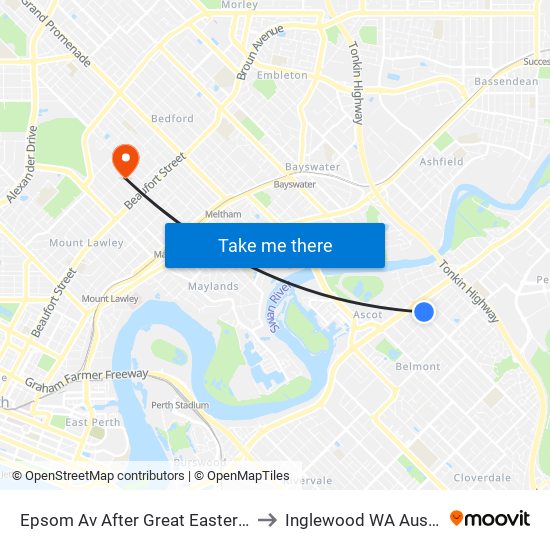 Epsom Av After Great Eastern Hwy to Inglewood WA Australia map