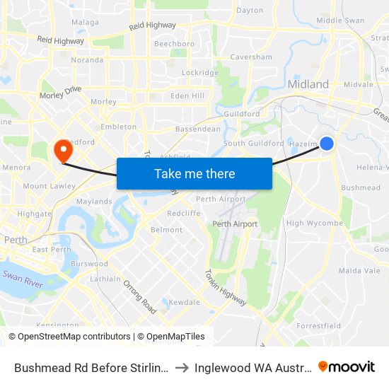 Bushmead Rd Before Stirling Cr to Inglewood WA Australia map