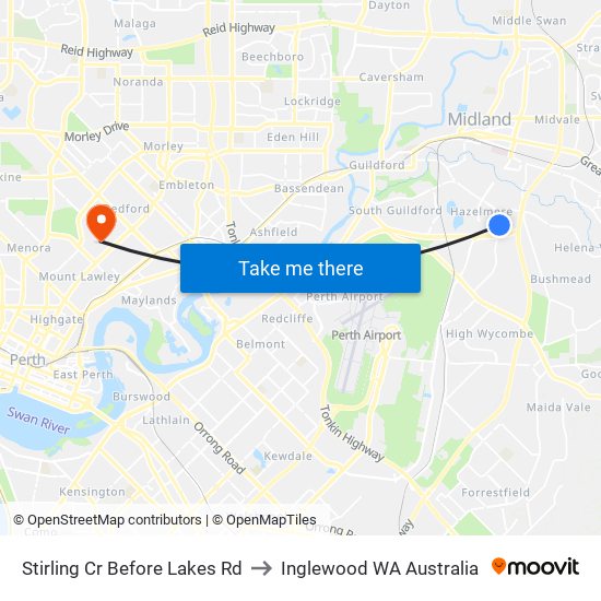 Stirling Cr Before Lakes Rd to Inglewood WA Australia map