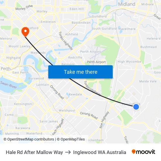 Hale Rd After Mallow Way to Inglewood WA Australia map