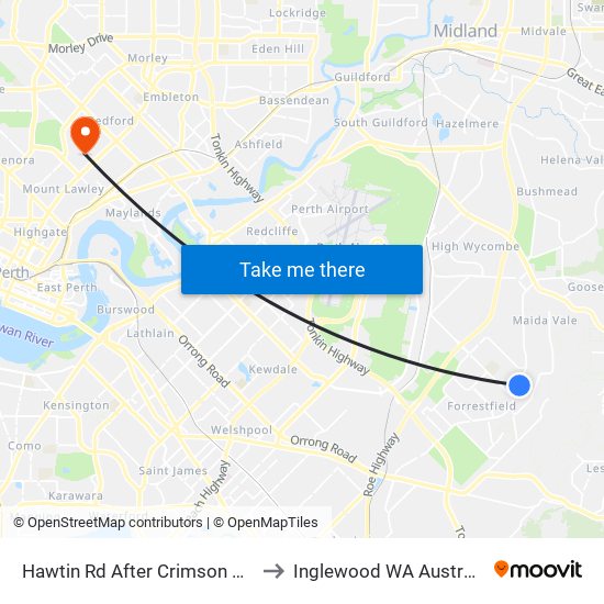 Hawtin Rd After Crimson Bvd to Inglewood WA Australia map