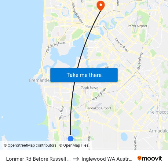 Lorimer Rd Before Russell Rd to Inglewood WA Australia map