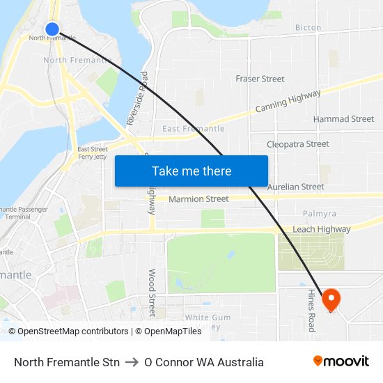 North Fremantle Stn to O Connor WA Australia map