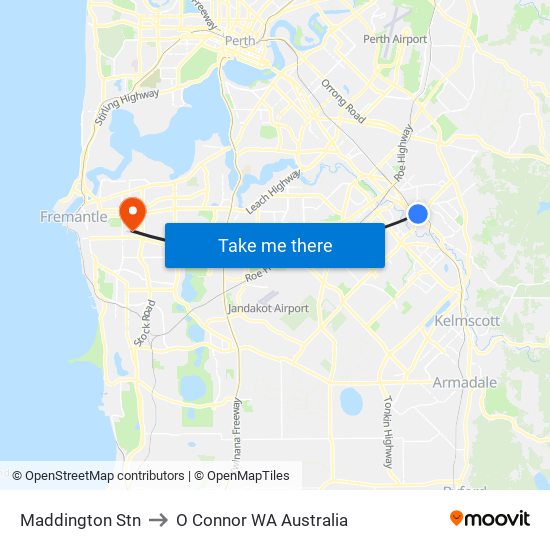 Maddington Stn to O Connor WA Australia map