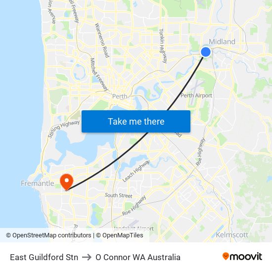 East Guildford Stn to O Connor WA Australia map