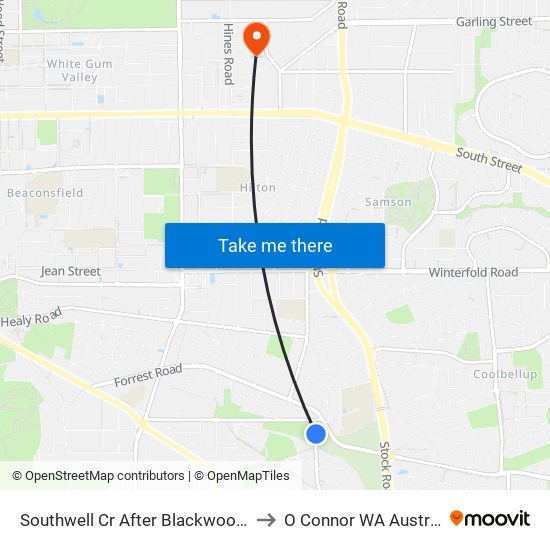 Southwell Cr After Blackwood Av to O Connor WA Australia map