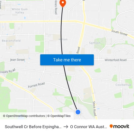 Southwell Cr Before Erpingham Rd to O Connor WA Australia map