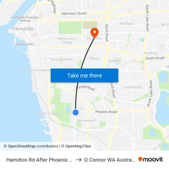 Hamilton Rd After Phoenix Rd to O Connor WA Australia map