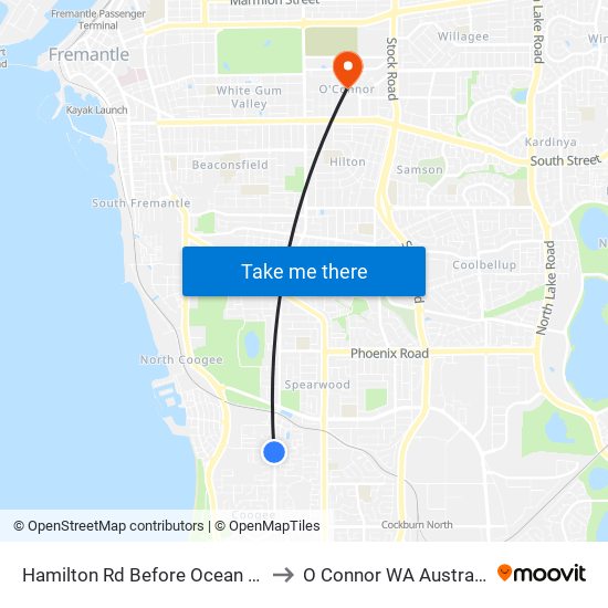 Hamilton Rd Before Ocean Rd to O Connor WA Australia map