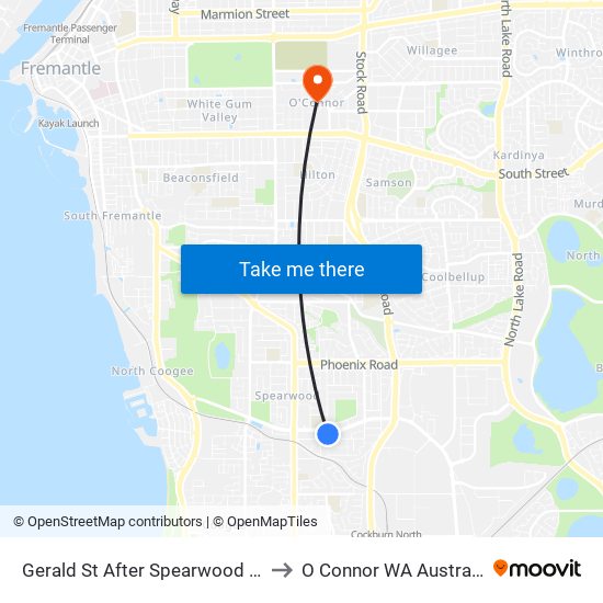 Gerald St After Spearwood Av to O Connor WA Australia map