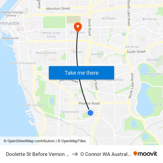 Doolette St Before Vernon Pl to O Connor WA Australia map
