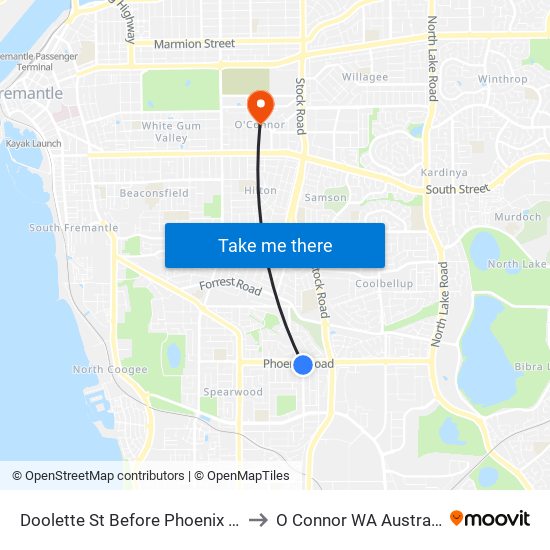 Doolette St Before Phoenix Rd to O Connor WA Australia map