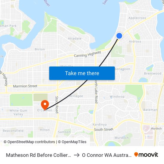 Matheson Rd Before Collier St to O Connor WA Australia map