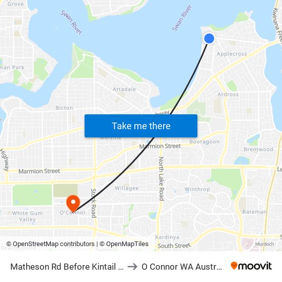 Matheson Rd Before Kintail Rd to O Connor WA Australia map