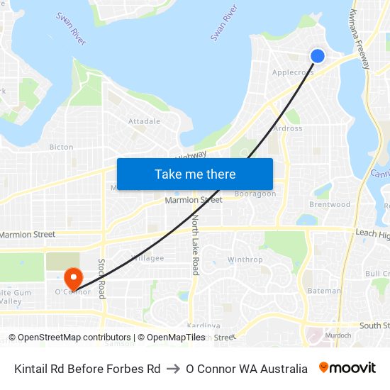 Kintail Rd Before Forbes Rd to O Connor WA Australia map