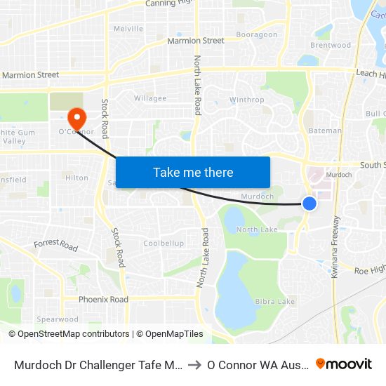 Murdoch Dr Challenger Tafe Murdoch to O Connor WA Australia map