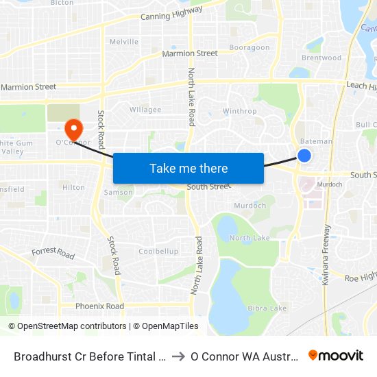 Broadhurst Cr Before Tintal Wy to O Connor WA Australia map