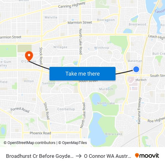 Broadhurst Cr Before Goyder Pl to O Connor WA Australia map