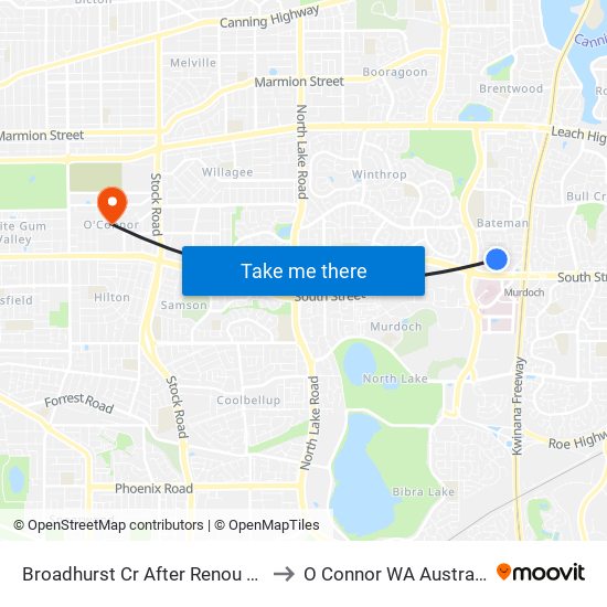 Broadhurst Cr After Renou Wy to O Connor WA Australia map