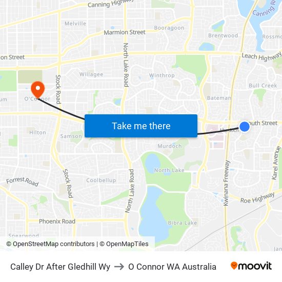 Calley Dr After Gledhill Wy to O Connor WA Australia map