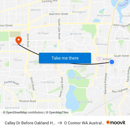 Calley Dr Before Oakland Hts to O Connor WA Australia map
