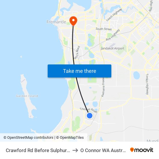 Crawford Rd Before Sulphur Rd to O Connor WA Australia map