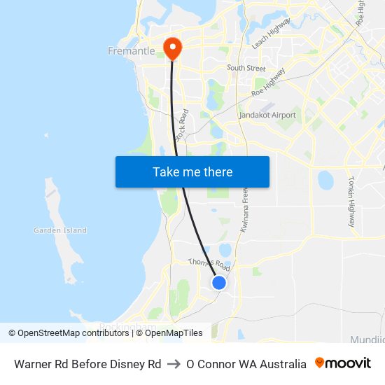 Warner Rd Before Disney Rd to O Connor WA Australia map
