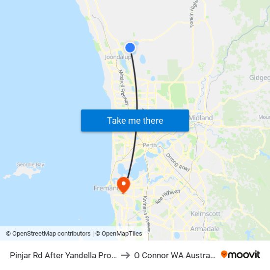Pinjar Rd After Yandella Prom to O Connor WA Australia map