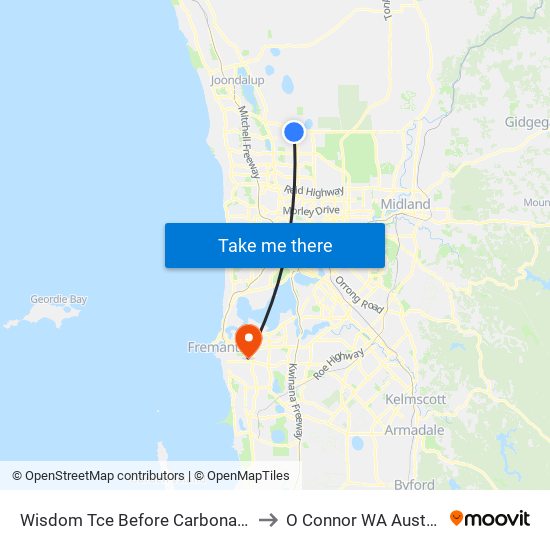 Wisdom Tce Before Carbonate Rd to O Connor WA Australia map