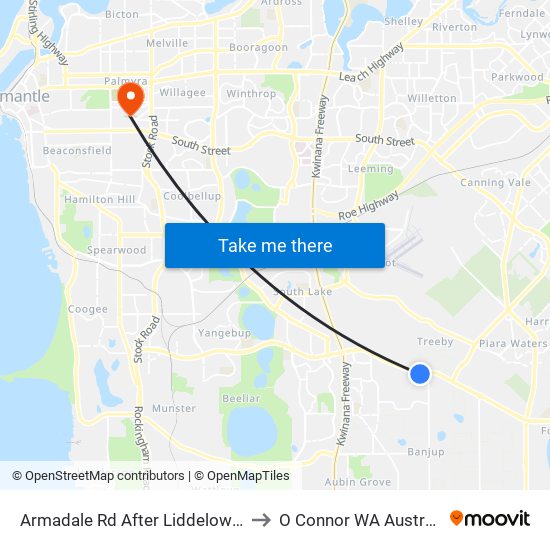 Armadale Rd After Liddelow Rd to O Connor WA Australia map