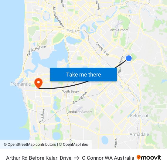 Arthur Rd Before Kalari Drive to O Connor WA Australia map