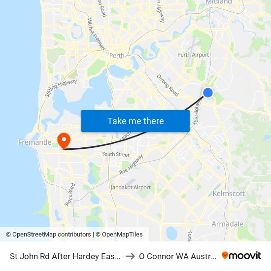 St John Rd After Hardey East Rd to O Connor WA Australia map