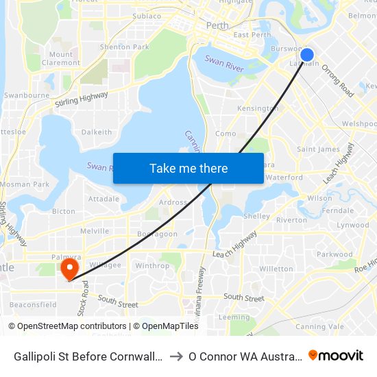 Gallipoli St Before Cornwall St to O Connor WA Australia map