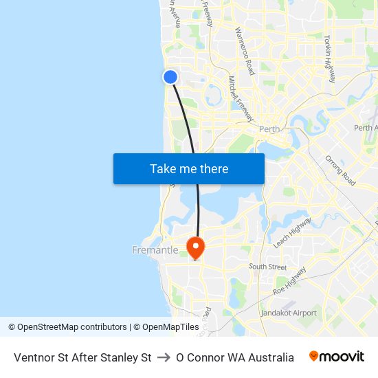 Ventnor St After Stanley St to O Connor WA Australia map