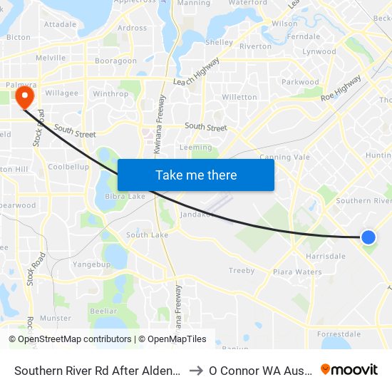 Southern River Rd After Aldenham Dr to O Connor WA Australia map