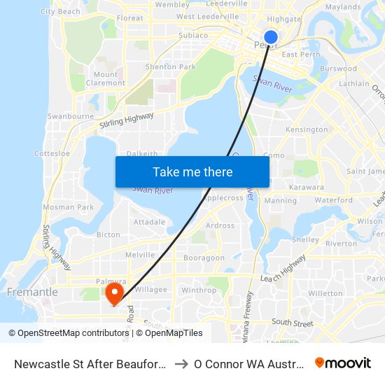 Newcastle St After Beaufort St to O Connor WA Australia map