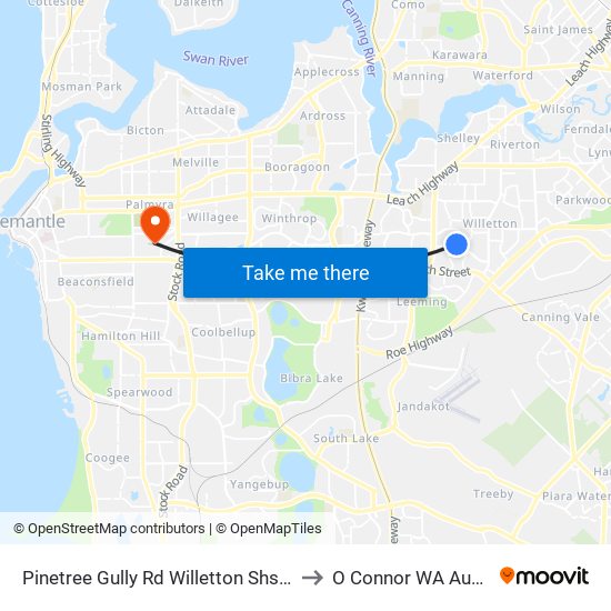 Pinetree Gully Rd Willetton Shs Stand 2 to O Connor WA Australia map