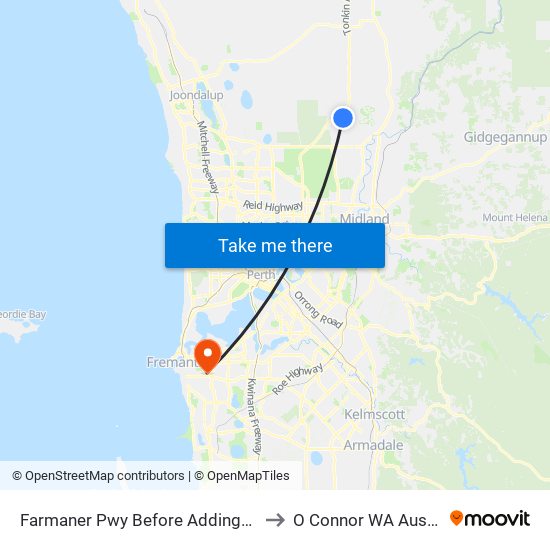 Farmaner Pwy Before Addingham Dr to O Connor WA Australia map