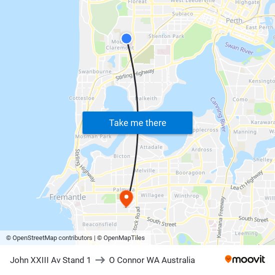 John XXIII Av Stand 1 to O Connor WA Australia map