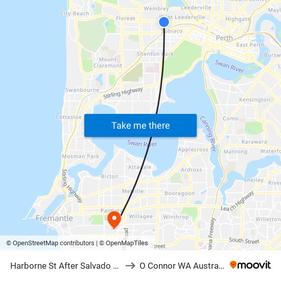 Harborne St After Salvado Rd to O Connor WA Australia map