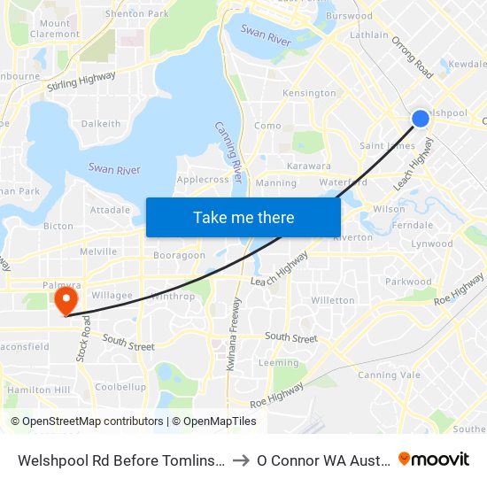 Welshpool Rd Before Tomlinson Rd to O Connor WA Australia map