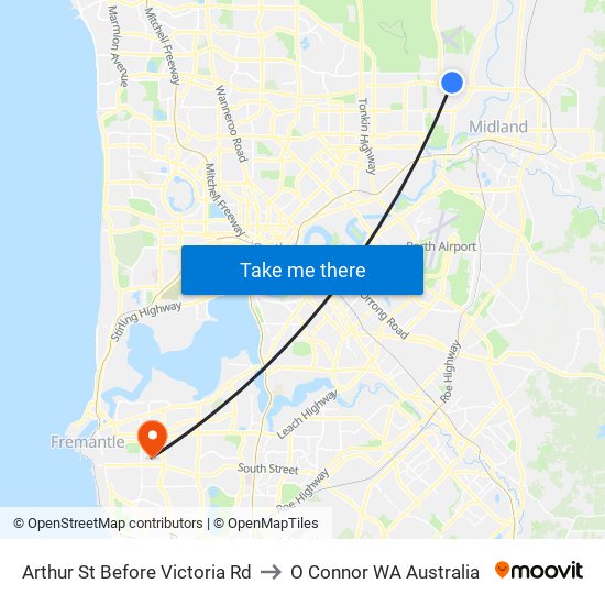 Arthur St Before Victoria Rd to O Connor WA Australia map