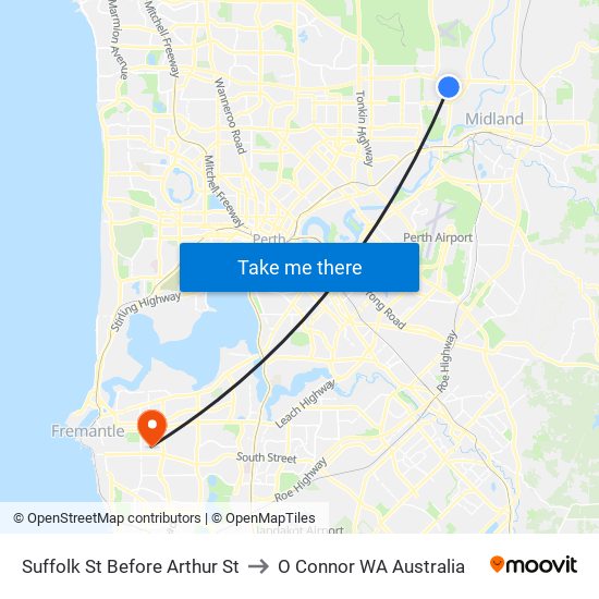 Suffolk St Before Arthur St to O Connor WA Australia map