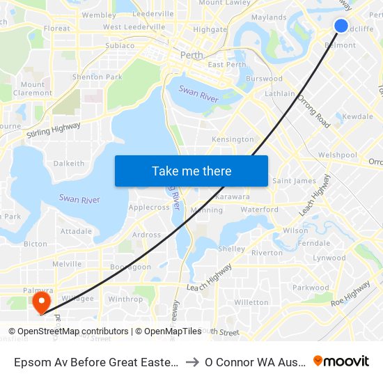 Epsom Av Before Great Eastern Hwy to O Connor WA Australia map