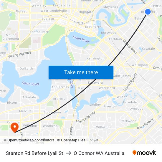 Stanton Rd Before Lyall St to O Connor WA Australia map